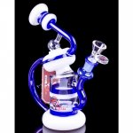 Top Thrill Dragster1.0 ChillGlass Ancient 2-Arm Recycler Inline Perc Bong Blue/White New