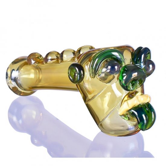 6\" Bulldog Head Animal Hammer Bubbler Hand Pipe Golden Fumed New