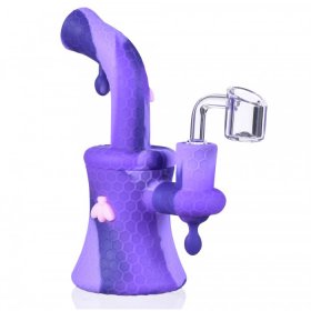 8" Glow In The Dark Bee On The Silicone Bong With 14mm Banger Purple New