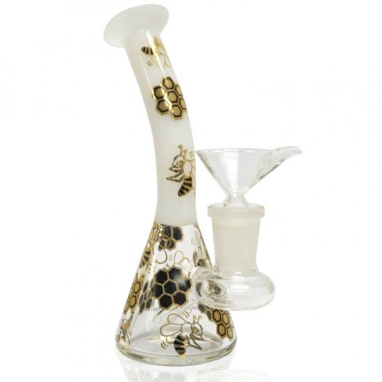 5\" Holographic Golden Honeycomb Water Pipe White New