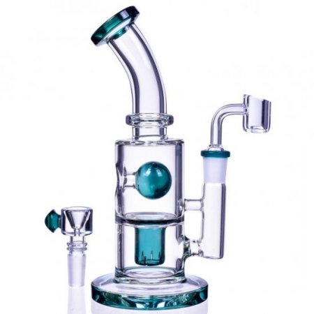 The Primal 9" Showerhead Perc Bong/Dab Rig Teal New