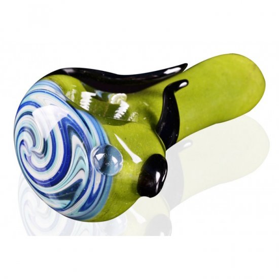 3\" Zig Zag Head Horn Glass Spoon Hand Pipe - Green New