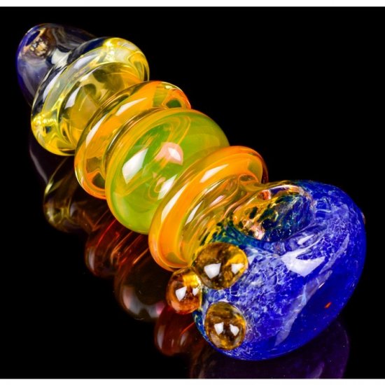 Outter Matter - 5\" Gold Fumed 24KT Fritted Glass Hand Pipe - Blue New