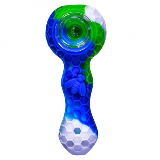 Stratus - 4\" Silicone Hand Pipe With Honey Comb Design - Blueish White New
