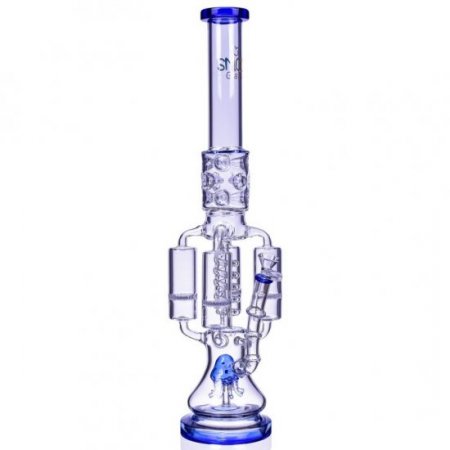 Chamber's of Secrets SMOQ Glass 22" Quad Honeycomb to Sprinkler Perc Bong Blue New